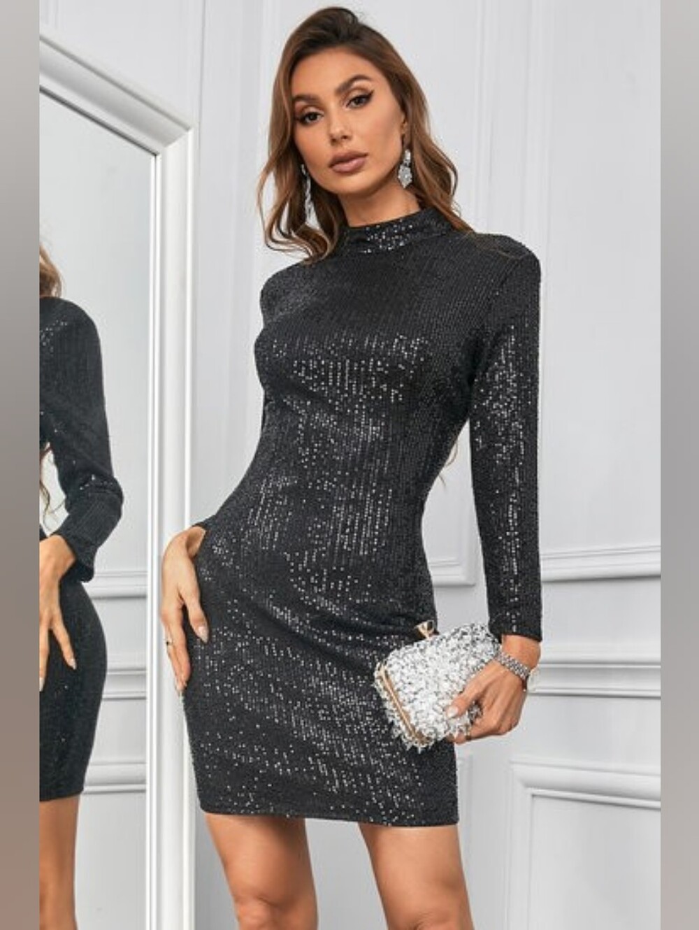 Elegant Black Sequin Mini Dress With Cut Out